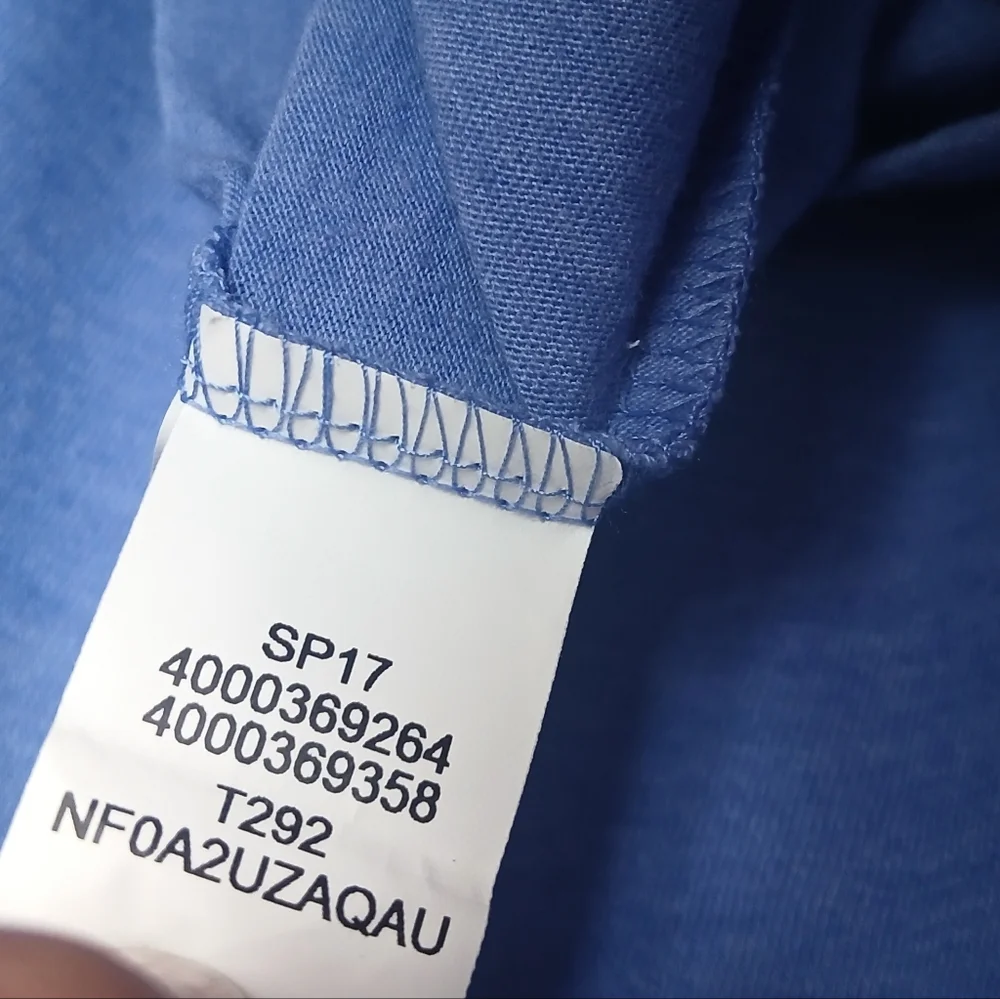 💎 The North Face Women's Top Blue Tee Pink and Purple Stripe Sun #0353 - Picture 2 of 6